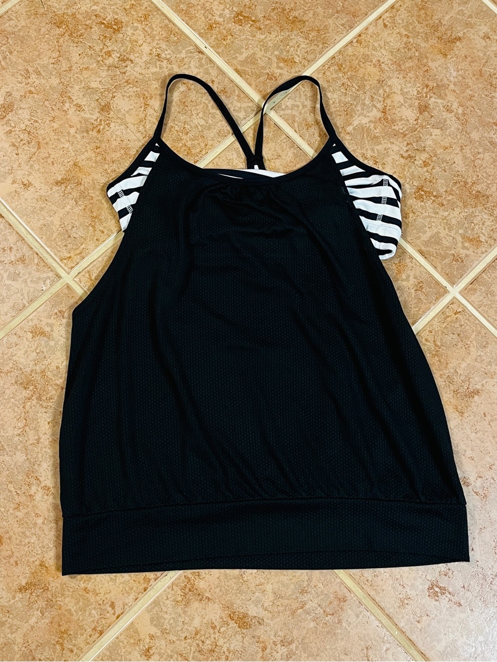 SO Black Tank Top with White Stripe Built In Sports Bra Size XL